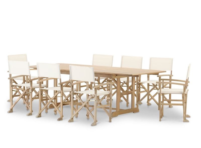 Ensemble salle à manger de jardin table extensible 180/240×100 + 8 chaises directeur brut – Java Light