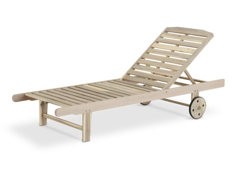 Hamac chaise longue de jardin en bois avec roues couleur claire – Java Light