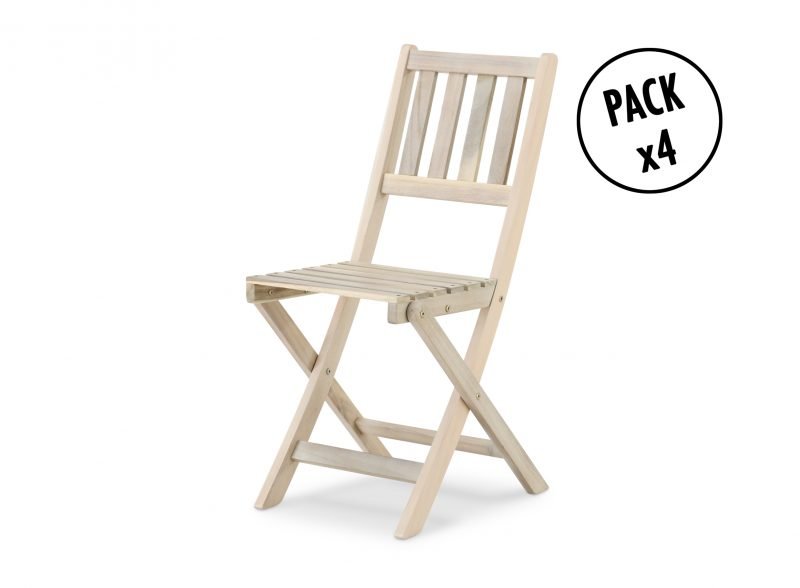 Lot de 4 petites chaises de balcon en bois sans accoudoirs pliables couleur claire – Java Light