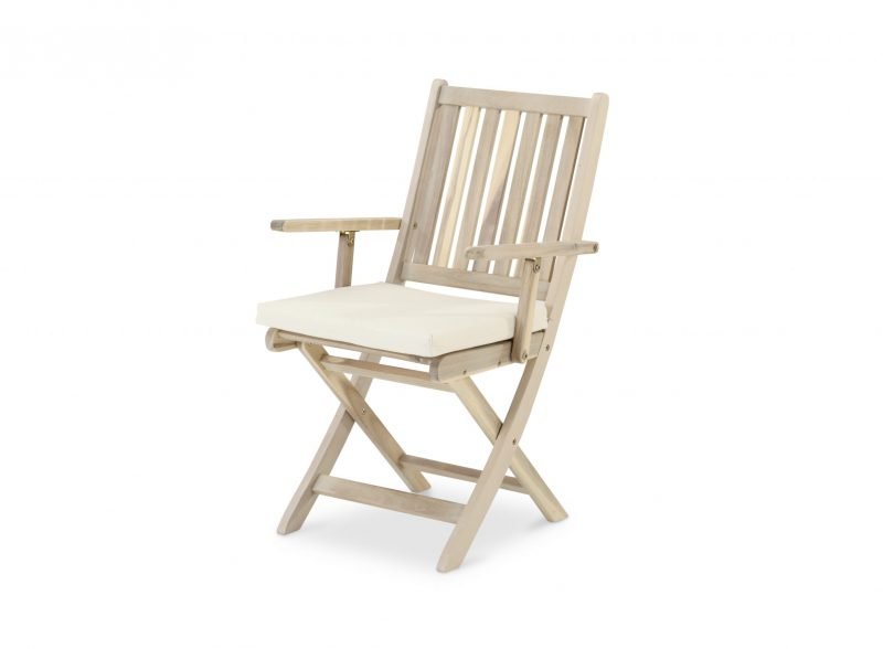 Pack de 2 sillas jardín plegables con brazos de madera color claro con cojines incluidos – Java Light