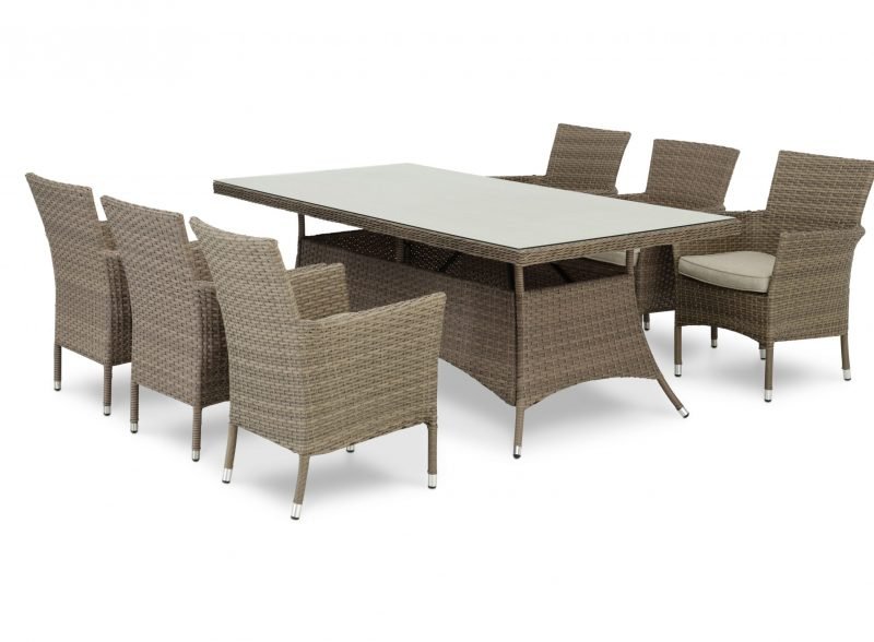 Conjunto comedor mesa jardín 200×100 cm y 6 sillas ratán sintético y aluminio – Bolonia