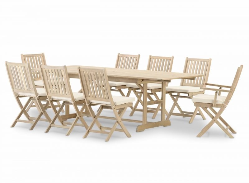 Set da pranzo da giardino tavolo allungabile 180/240×100 + 6 sedie senza braccioli + 2 sedie con braccioli – Java Light
