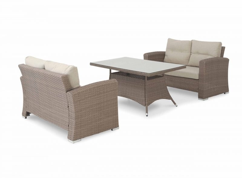 Conjunto de jardín 2 sofás de 2 plazas + 1 mesa alta 140x80x68cm ratán sintético y aluminio – Bolonia