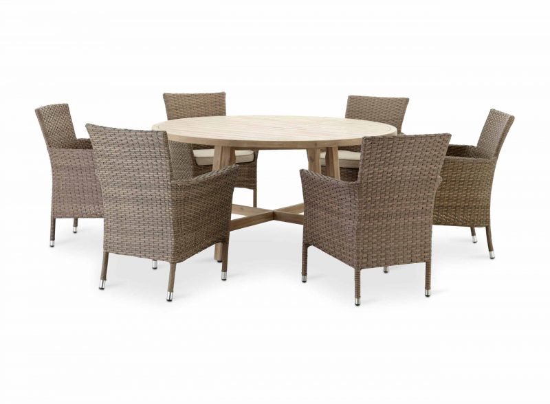 Gartengarnitur runder Tisch 6 Sitze Rattan und Aluminium – Bologna &; Riviera