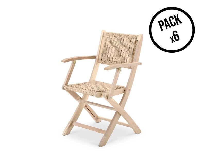 Packung mit 6 Holzstühlen mit klappbaren Einlaufarmen – Java Light