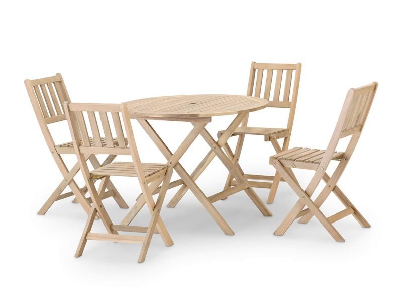 Conjunto de jardín comedor mesa plegable redonda 90cm + 4 sillas sin brazos de balcón – Java Light