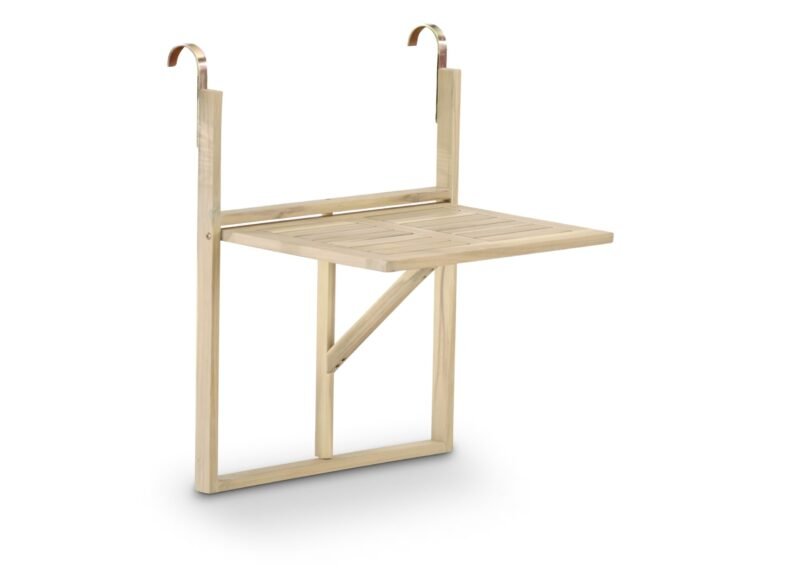Mesa de balcón para cogar en barandilla plegable de madera color claro 60×44,5 – Java Light