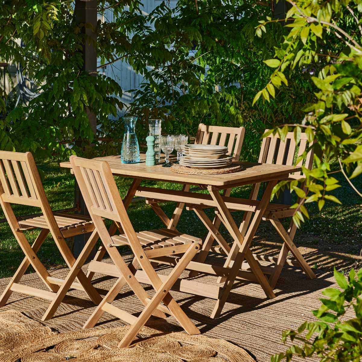 Conjunto de jardín comedor mesa plegable 120x70 + 4 sillas sin brazos de  balcón - Java Light - Kerama