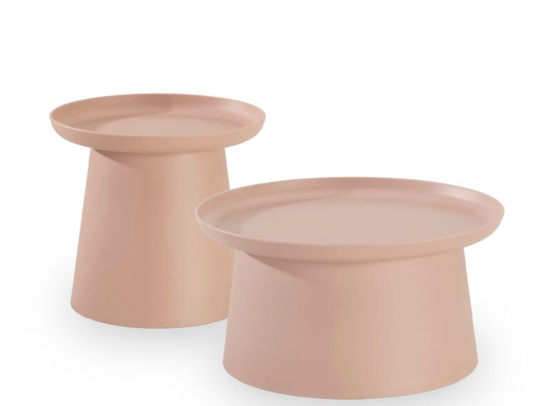 Conjunto de jardim 2 mesas redondas auxiliares de polipropileno rosa 70 cm – Murano