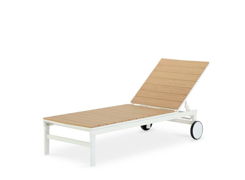 White aluminum and high density polyethylene sunbed imitation wood with wheels – Osaka white