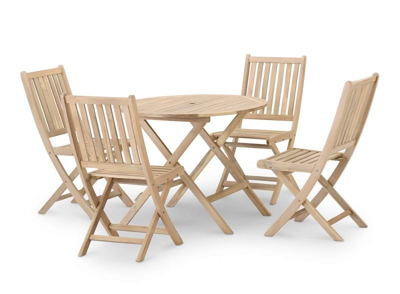 Conjunto de jardín comedor mesa plegable redonda 90cm + 4 sillas sin brazos – Java Light