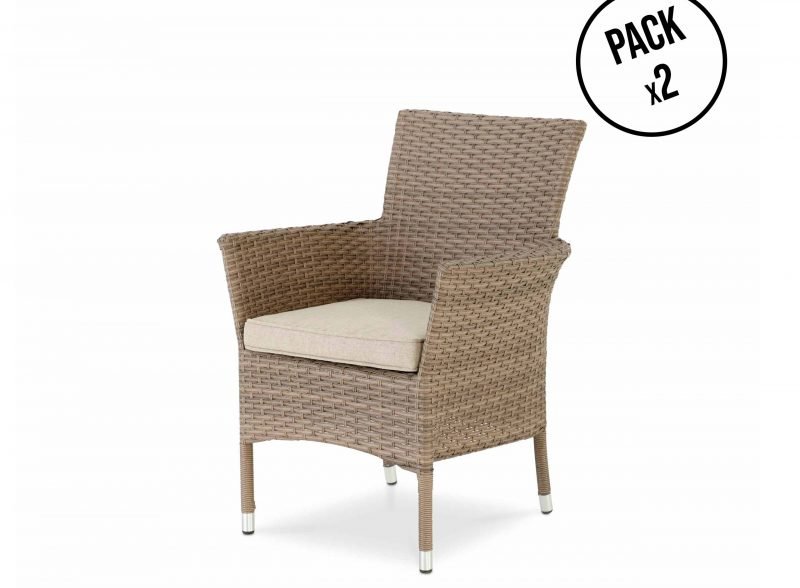 Pack 2 cadeiras de jardim empilháveis marrom bege com almofadas bege – Bolonha