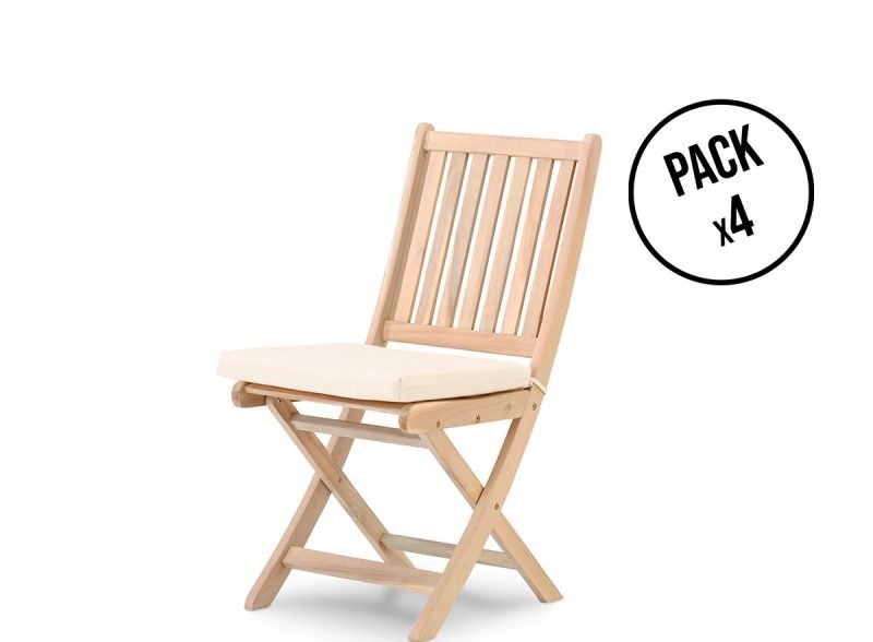 Pack de 4 sillas jardín plegables sin brazos de madera color claro con cojines incluidos – Java Light