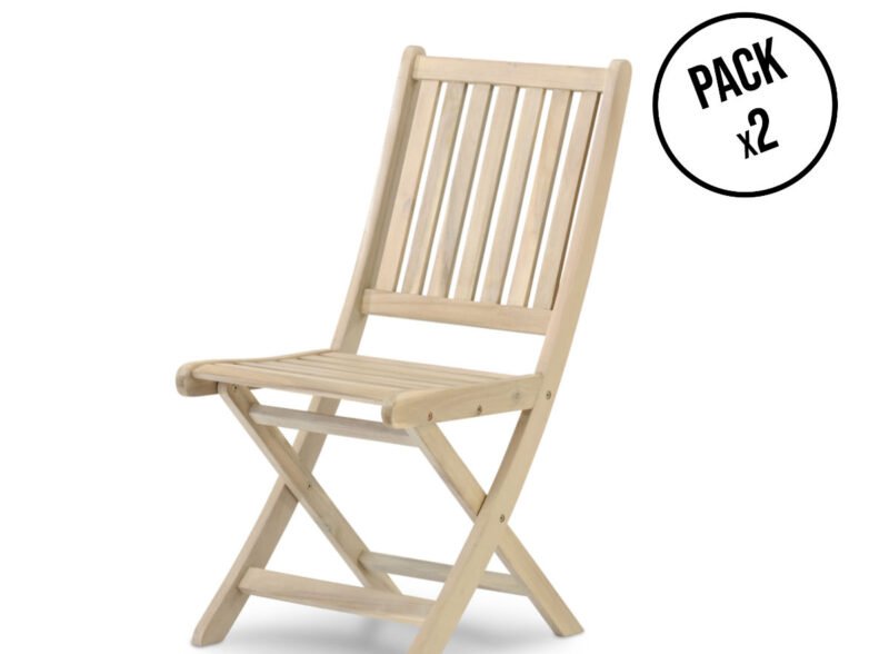 Pack de 2 chaises de jardin pliantes sans bras en couleur bois clair – Java Light