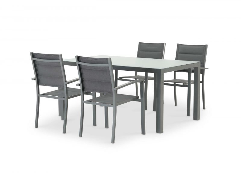 Set 160×90 fixed table and 4 chairs garden anthracite – Tokyo