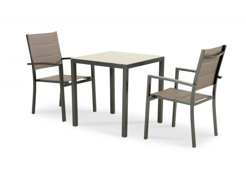 Set of 70×70 fixed table and 2 brown garden chairs – Tokyo