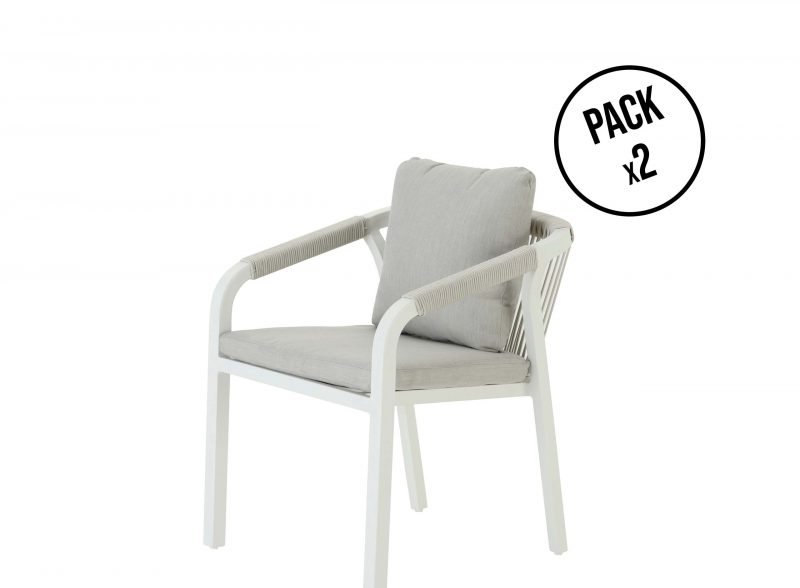 Pack de 2 sillas de comedor aluminio blanco y cuerda con cojín beige – Maya