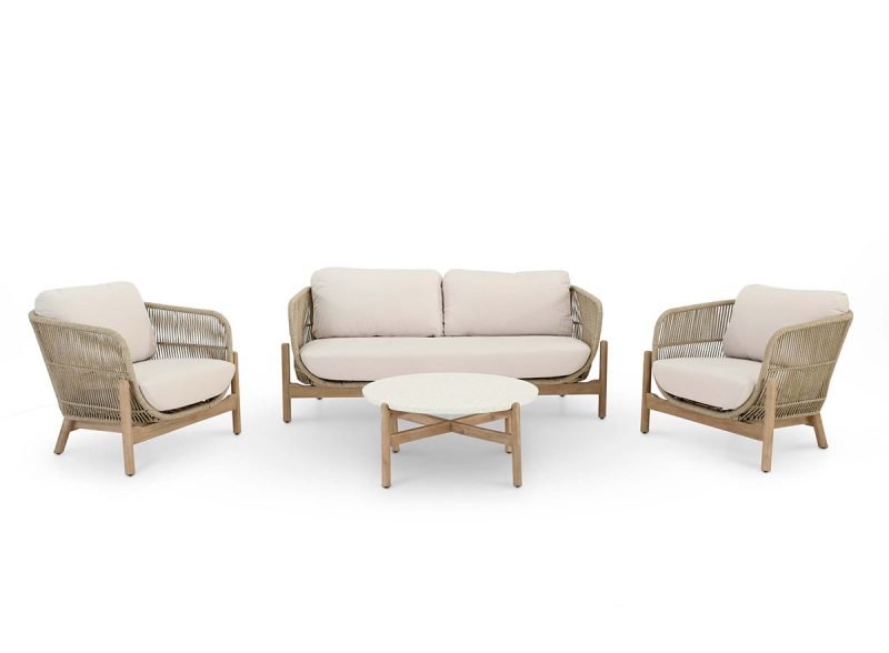 Garden set 5 seater wooden and beige rope + table – Sicily