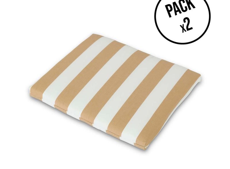 Pack 2 Gartenstuhlkissen gestreift beige/weiß – Acryl