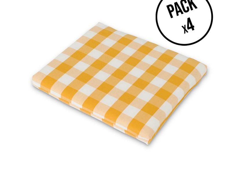 Pack 4 cushions garden chair checkered yellow/white – Acrylic