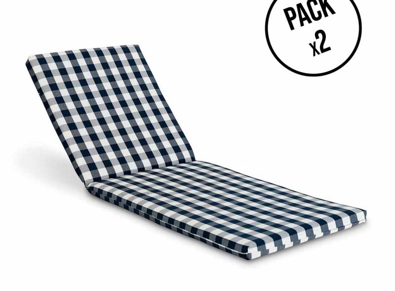 Pack 2 coussins de chaise longue à carreaux bleu/blanc – Acrylique