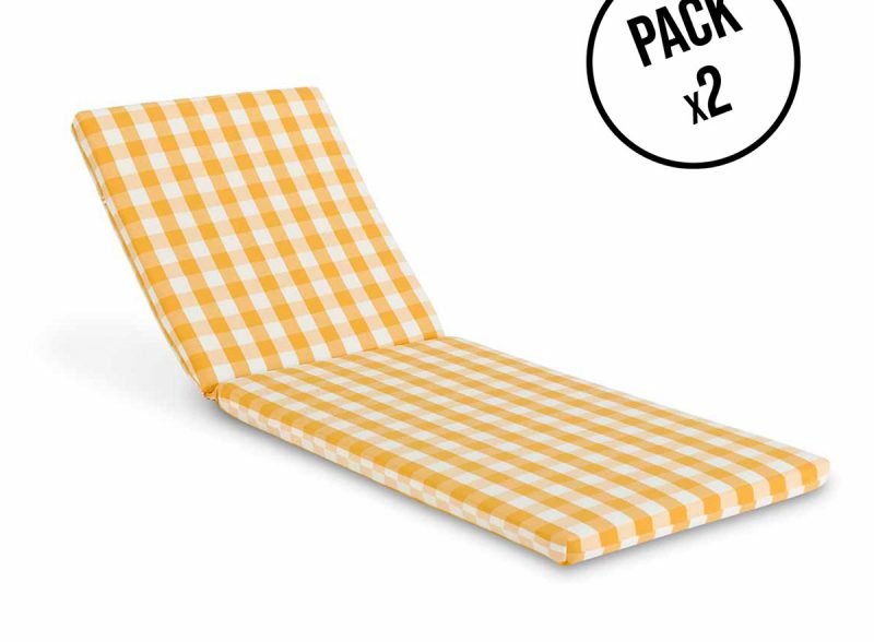 Pack 2 Coussins de chaise longue à carreaux jaune/blanc – Acrylique