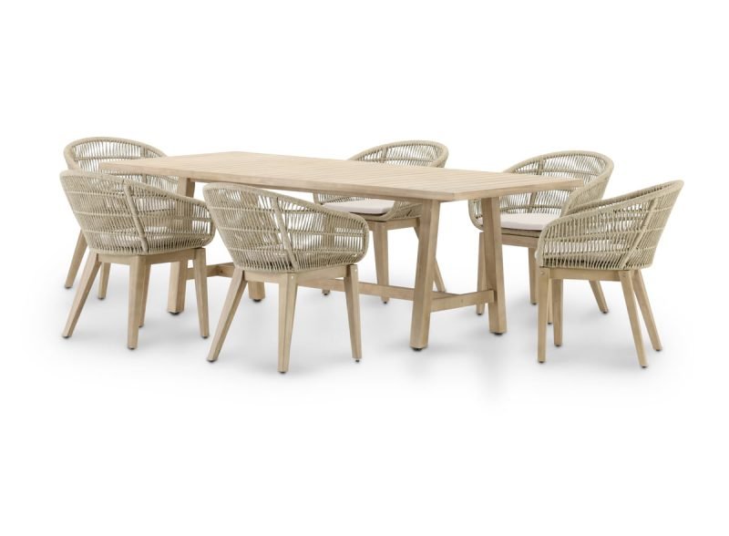 Conjunto de jardín mesa 170×90 y 6 sillas cuerda beige – Riviera & Sicilia