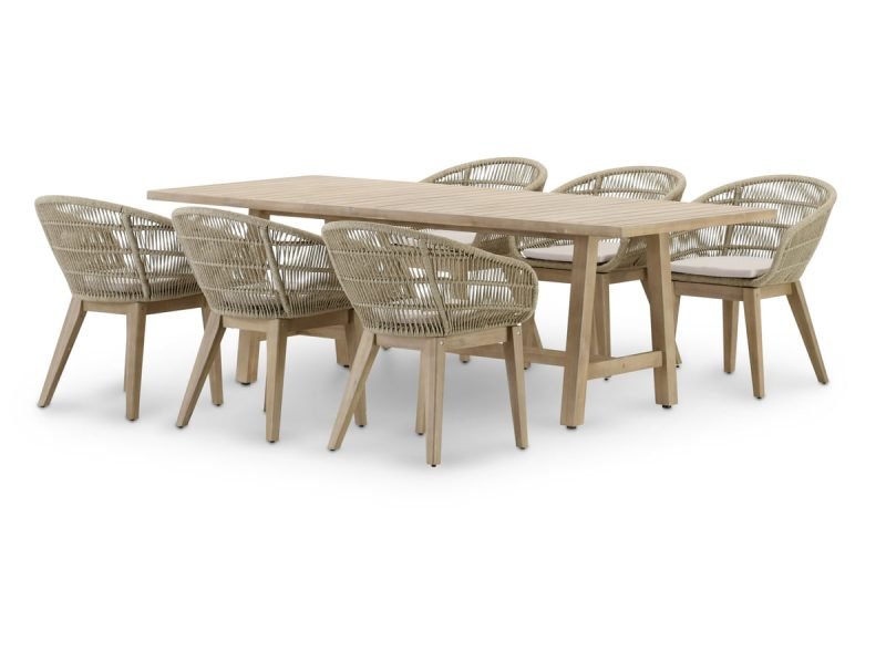 Conjunto de jardín mesa 230×100 y 6 sillas cuerda beige – Riviera & Sicilia