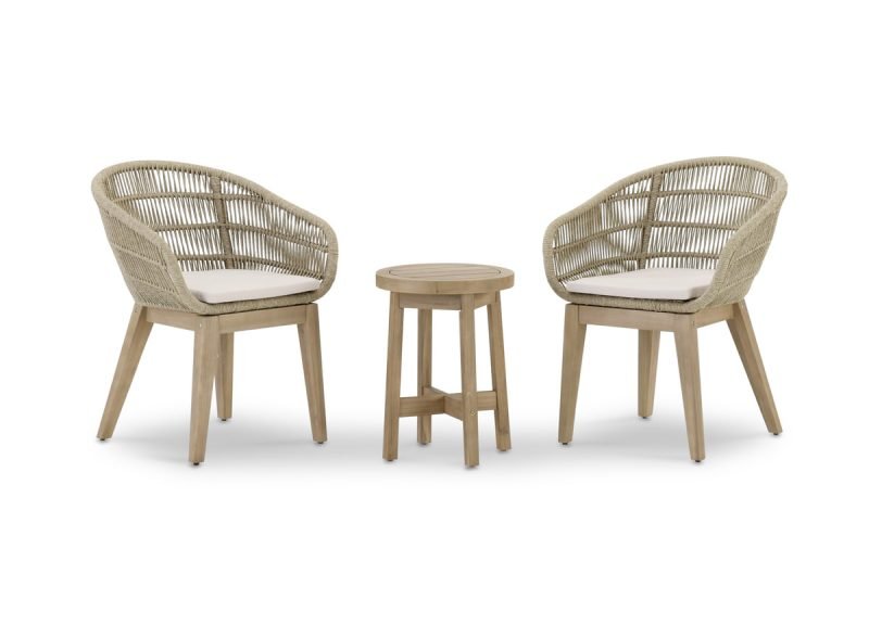 Varanda conjunto 2 cadeiras de corda bege e mesa lateral Riviera – Sicilia & Riviera