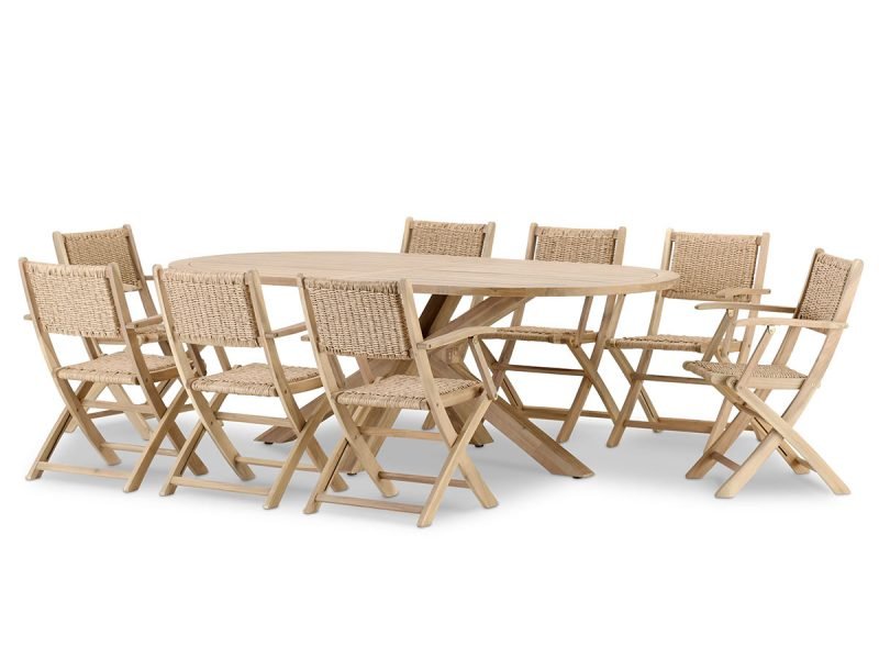 Gartengarnitur ovaler Tisch 220×115 und 8 enea Stühle mit Armlehnen – Riviera & Java Enea