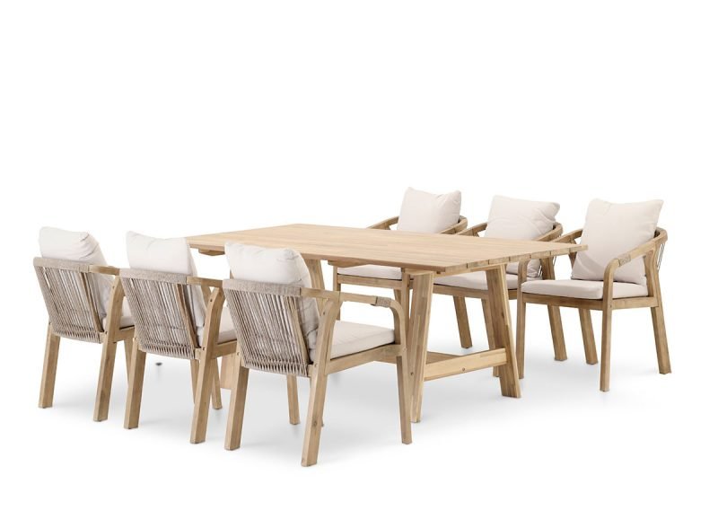 Conjunto de jardín mesa madera lamas anchas y 6 sillas Riviera – Java Light
