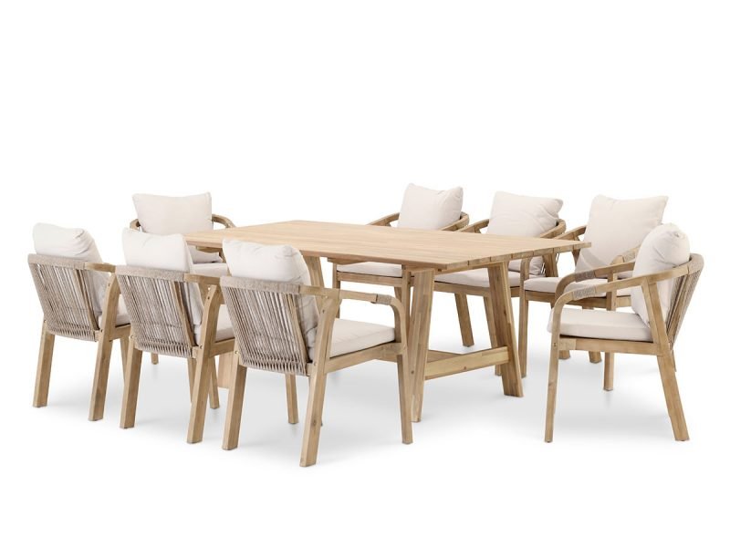 Conjunto de jardín mesa de madera lamas anchas y 8 sillas Riviera – Java Light