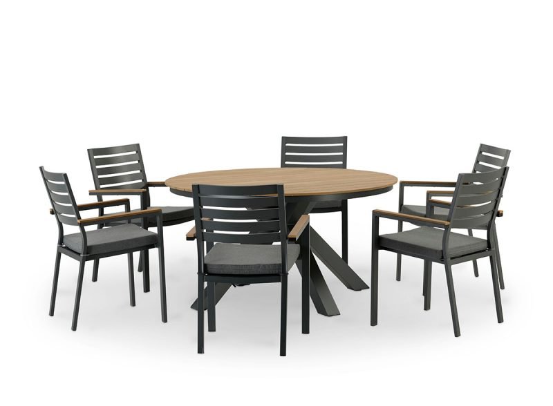 Ensemble de jardin Table ronde anthracite 6 places et 6 chaises avec coussin – Osaka