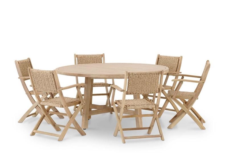 Conjunto de jardín mesa redonda 150 Riviera y 6 sillas enea – Java Light