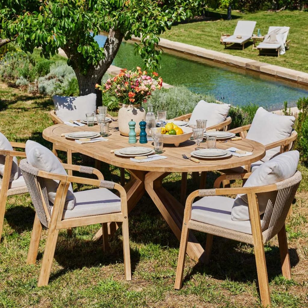 Ensemble Jardin Table Ovale X Et Chaises Corde Beige Riviera Kerama