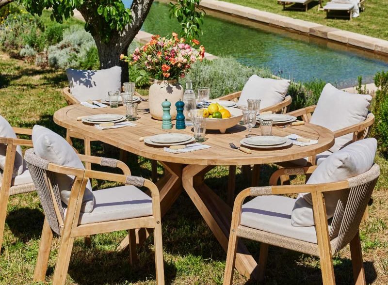 Set di tavoli e sedie da giardino