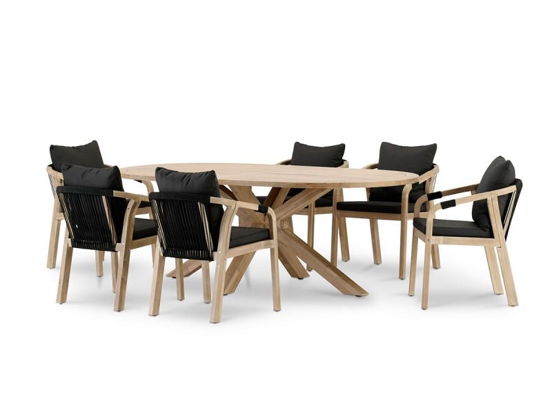 Table ovale de jardin 220×115 et 6 chaises en corde noire – Riviera & Zanzibar