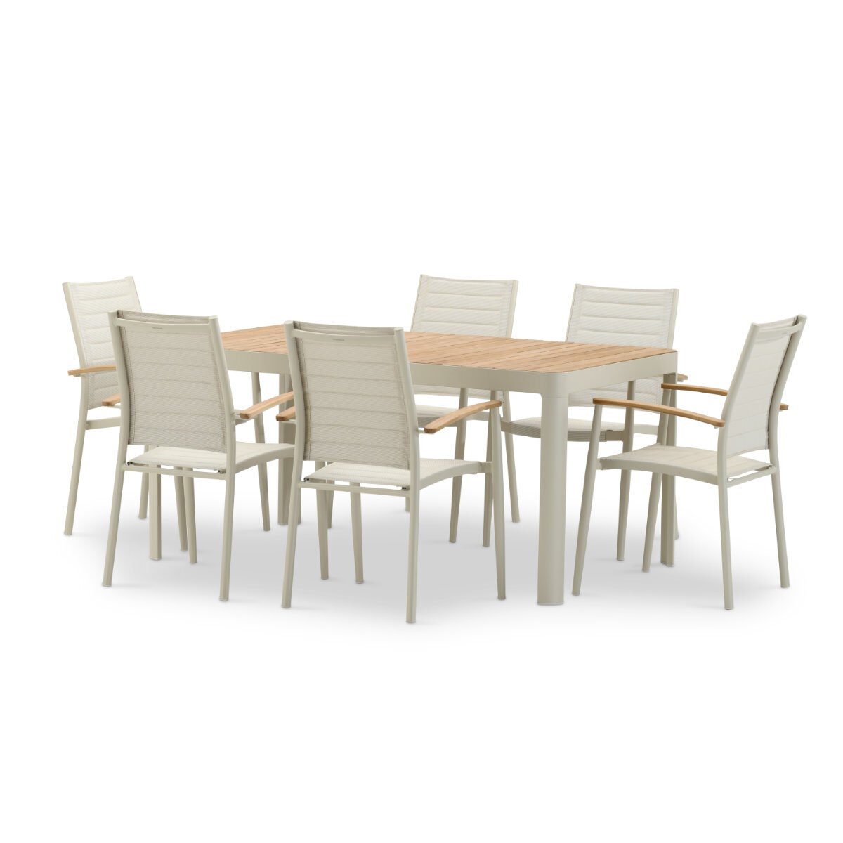 Set tavolo da giardino 161x95 cm e 6 sedie alluminio e textilene bianco -  Portali - Kerama