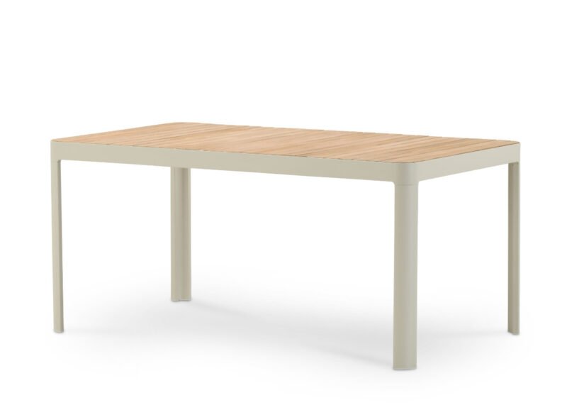 Mesa jardín aluminio blanco 161×95 cm y madera de teca – Portals