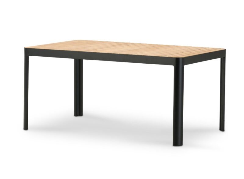 Gartentisch aus schwarzem Aluminium 161×95 cm und Teakholz – Portals