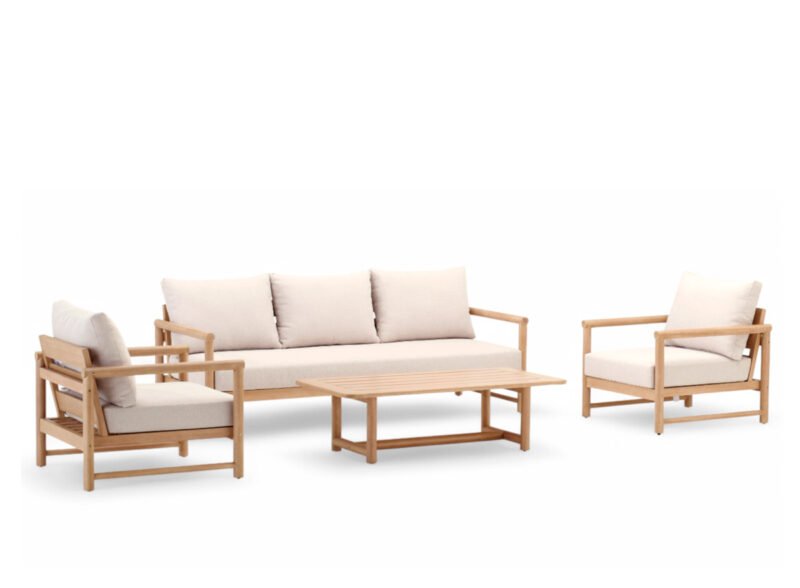 5-seater wooden garden set and beige cushion – Havana