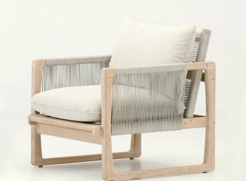 Gartensessel / Sessel aus heller Akazie und grauem Seil – Baracoa