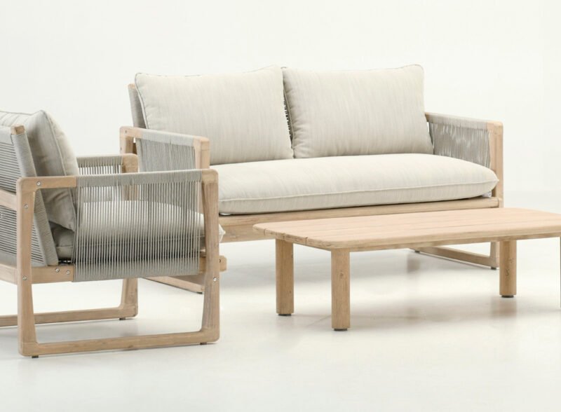 2 seater garden sofa in light acacia and grey rope – Baracoa