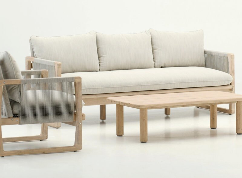 3 seater garden sofa in light acacia and grey rope – Baracoa