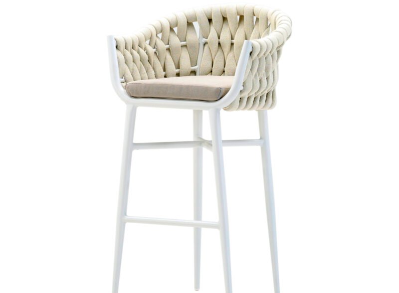 Chaise haute d’extérieur en aluminium blanc et corde beige – Vieste