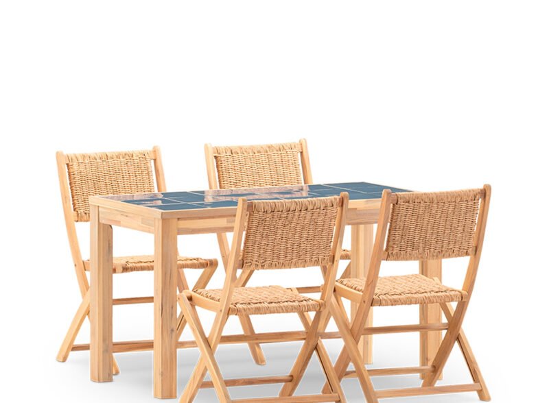 Set de salle à manger de jardin 4 places table en céramique bleu 125×65 – Ceramik & Serena