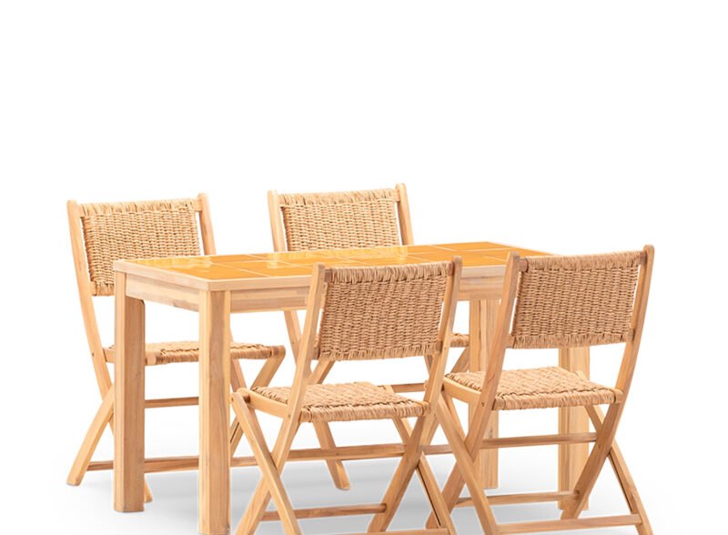 Conjunto de jantar jardim de 4 lugares com mesa de mostarda cerâmica 125×65 – Ceramik & Serena