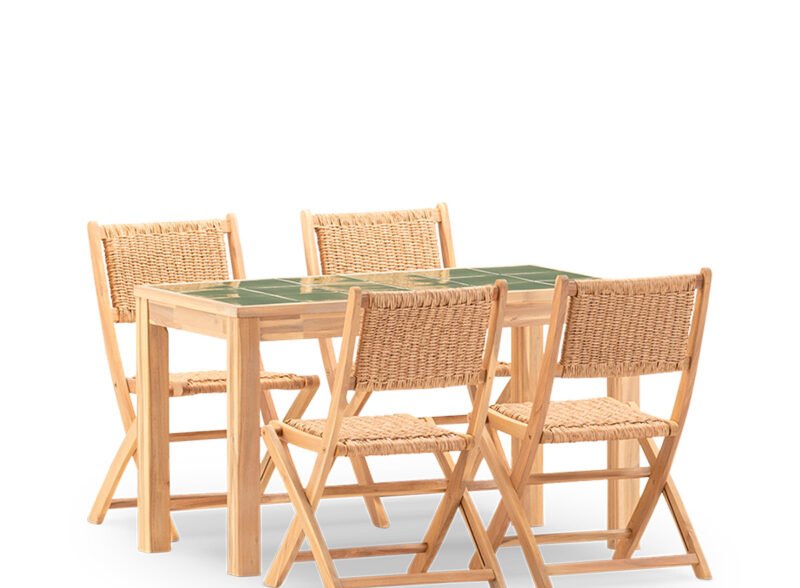Set comedor jardín 4 plazas mesa cerámica verde 125×65 – Ceramik & Serena