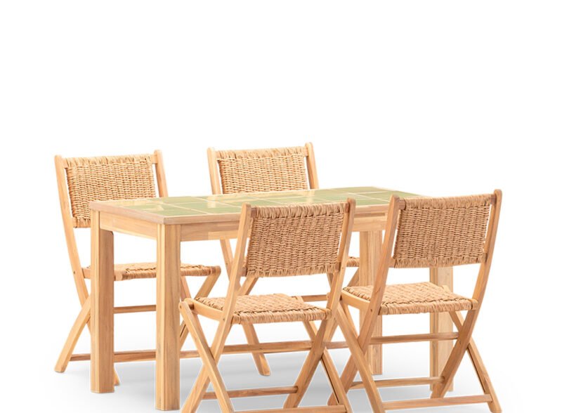 Conjunto de jantar jardim de 4 lugares com mesa de cerâmica verde clara 125×65 – Ceramik & Serena