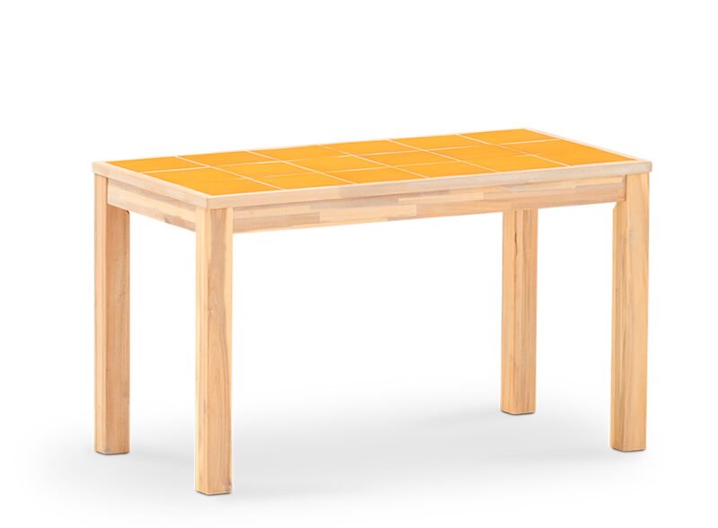 Table à manger de jardin 125×65 en bois et céramique moutarde – Ceramik